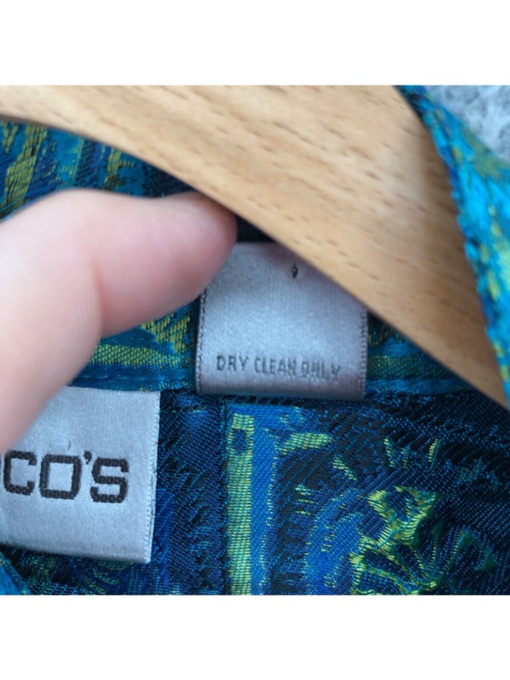 Chicos Jacket Women 0 US Small Green Blue Floral Silk Blend Button Asian Shimmer - Picture 6 of 9